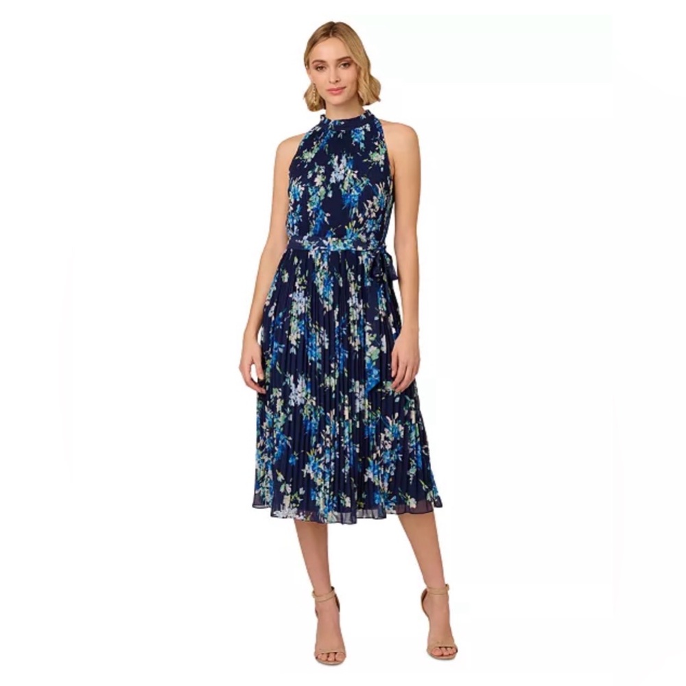 Adrianna Papell Women's Floral Pleated Chiffon Dress 6 NEW